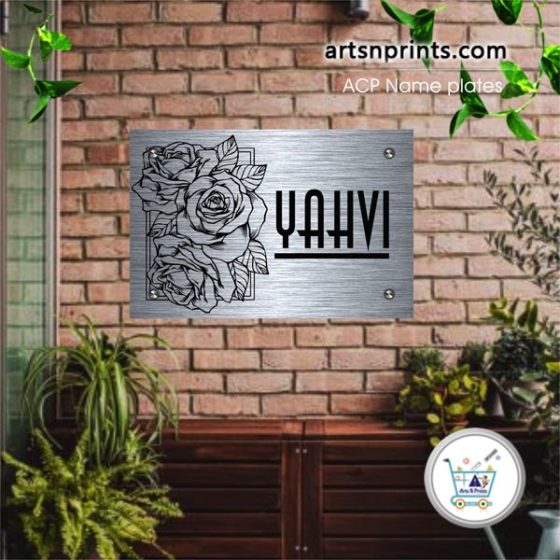 Yahvi Silver Acp Printed House Name Plate With Rose Designs Buy Now