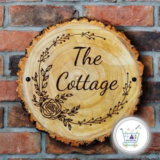 The Cottage Wooden Slice Nameplate Design House Name Plate Manufacturer