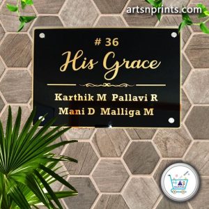 His Grace style name plate in black with golden letters