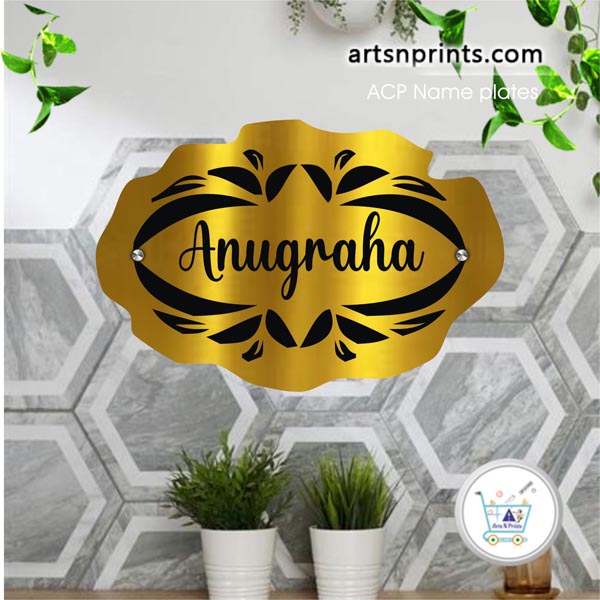 Golden Brushed ACP house name plate | Shipping near by Andhra Pradesh and across India by artsNprints.com Tirupati 