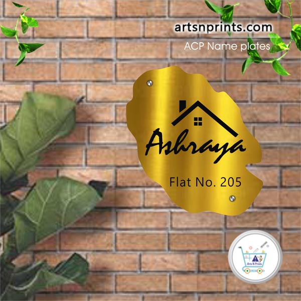 Golden Brushed ACP house name plate | Shipping near by Andhra Pradesh and across India by artsNprints.com Alluri Sitharama Raju 