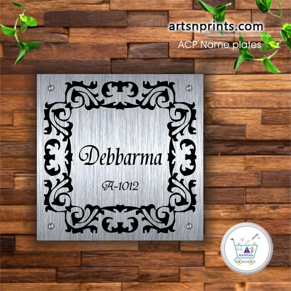 Silver Brushed ACP house name plate | Shipping near by Telangana and across India by artsNprints.com  Rangareddy 