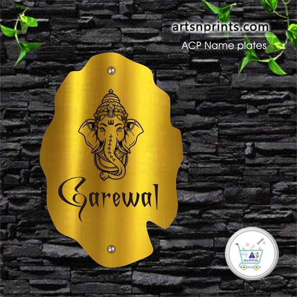 Golden Brushed ACP house name plate | Shipping near by Telangana and across India by artsNprints.com Nizamabad 