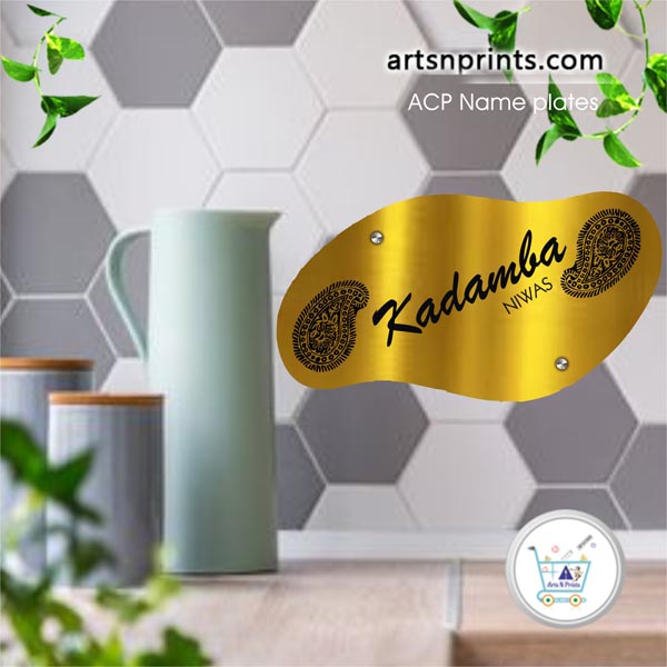 Golden Brushed ACP house name plate | Shipping near by Andhra Pradesh and across India by artsNprints.com Bapatla