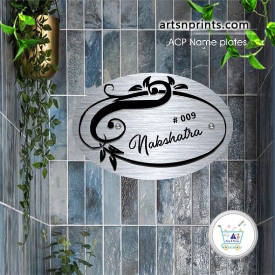 Nakshatra Silver ACP printed house name plate with floral border Buy