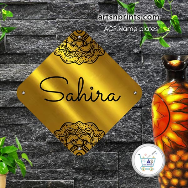 Golden Brushed ACP house name plate | Shipping near by Andhra Pradesh and across India by artsNprints.com Manyam
