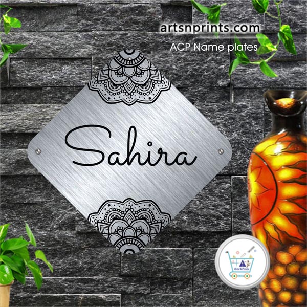 Silver Brushed ACP house name plate  | Shipping near by Telangana and across India by artsNprints.com Nirmal 